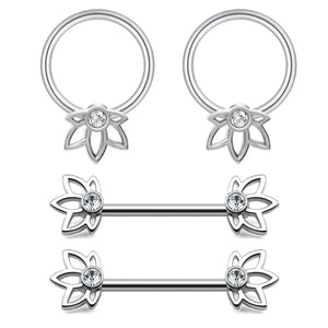 4Pcs Surgical Steel Nipple Piercing Heart Barbell Nipple Rings
