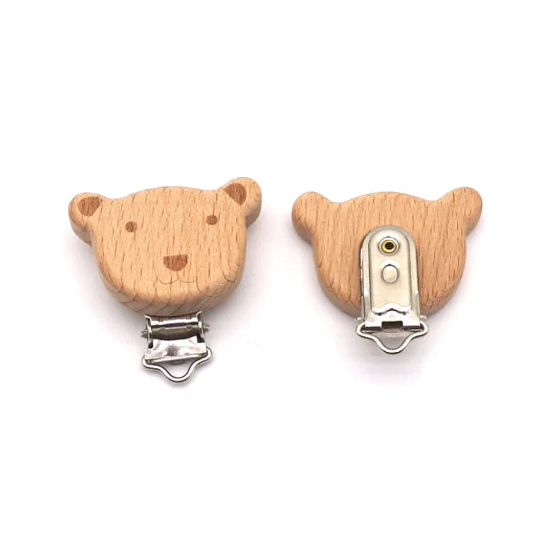 4Pcs Animal Beech Wood DIY Grinding Bar Baby Pacifier Chain Accessories