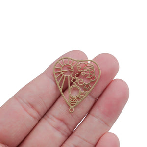 4Pcs Brass Heart Celestial Charms Sun Moon Stars Pendants Diy Jewelry Making