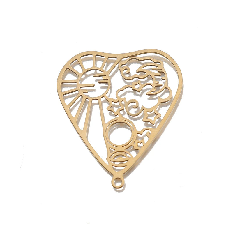 4Pcs Brass Heart Celestial Charms Sun Moon Stars Pendants Diy Jewelry Making