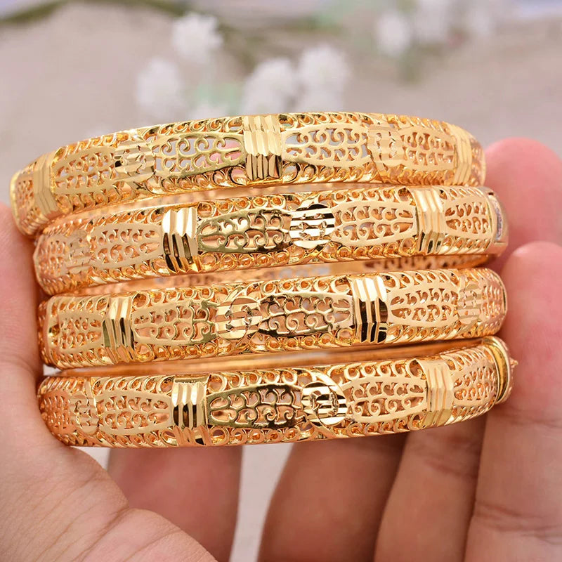 4Pcs Dubai Arab Bracelet&Bangles Women Girl Islam Muslim Wedding Copper Bangle