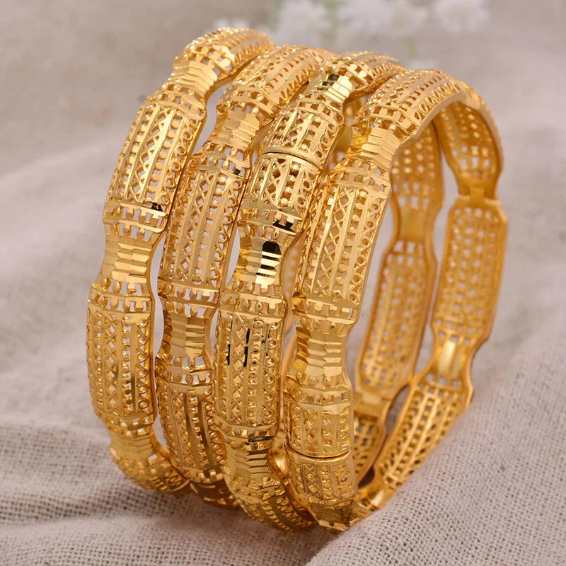 4Pcs Dubai Bangles & Copper Wide Bangle Jewelry for Women Hand Chain