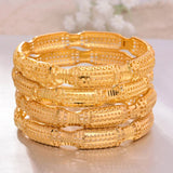 4Pcs Dubai Bangles & Copper Wide Bangle Jewelry for Women Hand Chain
