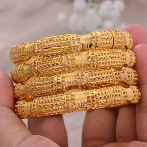 4Pcs Dubai Bangles & Copper Wide Bangle Jewelry for Women Hand Chain