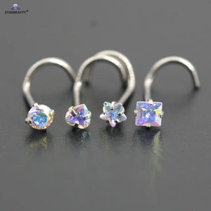 4Pcs 20G Rod Trending Nose Ring Stud Cz Crystal Nostril Piercing Jewelry