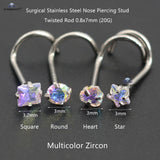 4Pcs 20G Rod Trending Nose Ring Stud Cz Crystal Nostril Piercing Jewelry