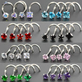 4Pcs 20G Rod Trending Nose Ring Stud Cz Crystal Nostril Piercing Jewelry