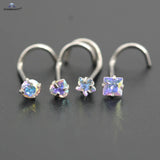 4Pcs 20G Rod Trending Nose Ring Stud Cz Crystal Nostril Piercing Jewelry