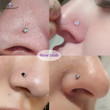 4Pcs 20G Rod Trending Nose Ring Stud Cz Crystal Nostril Piercing Jewelry