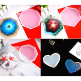 4Pcs DIY Cup Pad Crystal Epoxy Mold Heart Rhombus Shape Coaster Molds