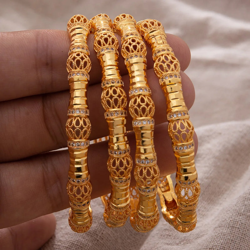 4Pcs Dubai Bangles With Rhinestone for Wedding Jewelry