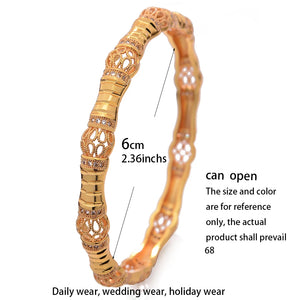 4Pcs Dubai Bangles With Rhinestone for Wedding Jewelry