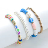 Polymer Clay Flower Pearl Bracelets Set Women Wrap Jewelry Braided Rope Bracelet