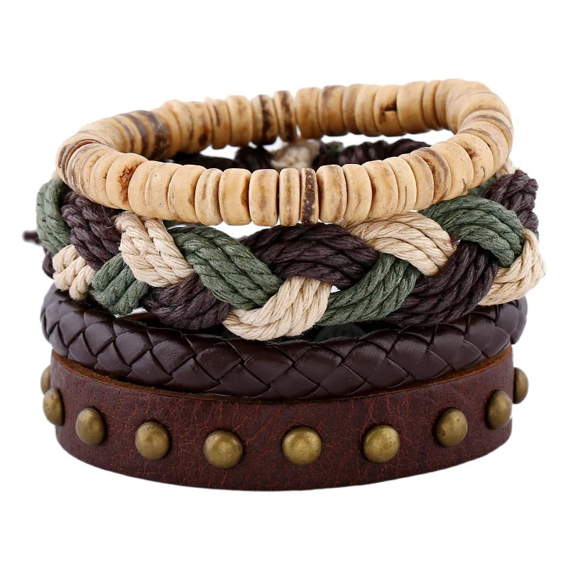 4Pct/Set Retro Woven Cowhide Bracelet Diy Leather Jewelry