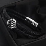 316L Stainless Steel Beads Hexagonal Leather Cord Bracelet