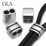 4PCS Stainless Steel Double Hole Beads for 6mm Leather Rope Bracelet DIY