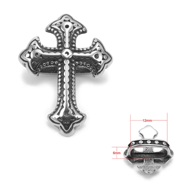 4 Vintage Cross Slide Beads Flat Leather 12*6mm Rope Charms Men Jewelry DIY