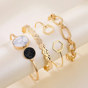 4Pcs Hexagon Bracelets Set Thick Chian Geometric Jewelry for Women Girls