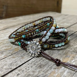 Multilayered Leather Wrap Bracelet with Amazonite Beads