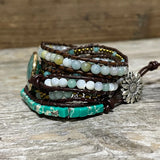Multilayered Leather Wrap Bracelet with Amazonite Beads