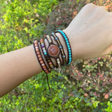 Women Leather Bracelet Mixed Natural Stones Charm 5 Strands Wrap