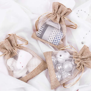 20 Pcs Burlap Drawstring Gift Bag - Tan Wedding Party Favor Bags