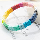 Colorful Enamel Bracelets Elastic Bangle Rainbow Beads Jewelry