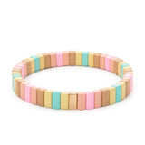 Colorful Enamel Bracelets Elastic Bangle Rainbow Beads Jewelry