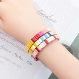 Colorful Enamel Bracelets Elastic Bangle Rainbow Beads Jewelry