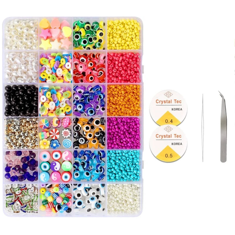 24 Grids Colorful EVIL EYE Lamp Beads Flat Round Spacer Bulb DIY Craft