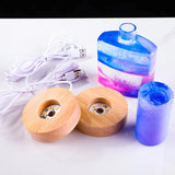 Cylindrical Bottle Lamp Resin Mold with Switch USB Powered Wooden Base