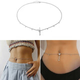 4XBF Rhinestone Dangle Belly Chain Navel Piercing Rings Body Jewelry