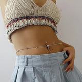 4XBF Rhinestone Dangle Belly Chain Navel Piercing Rings Body Jewelry