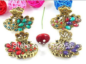 Vintage Rhinestone Crown Hair Claw Clips Set
