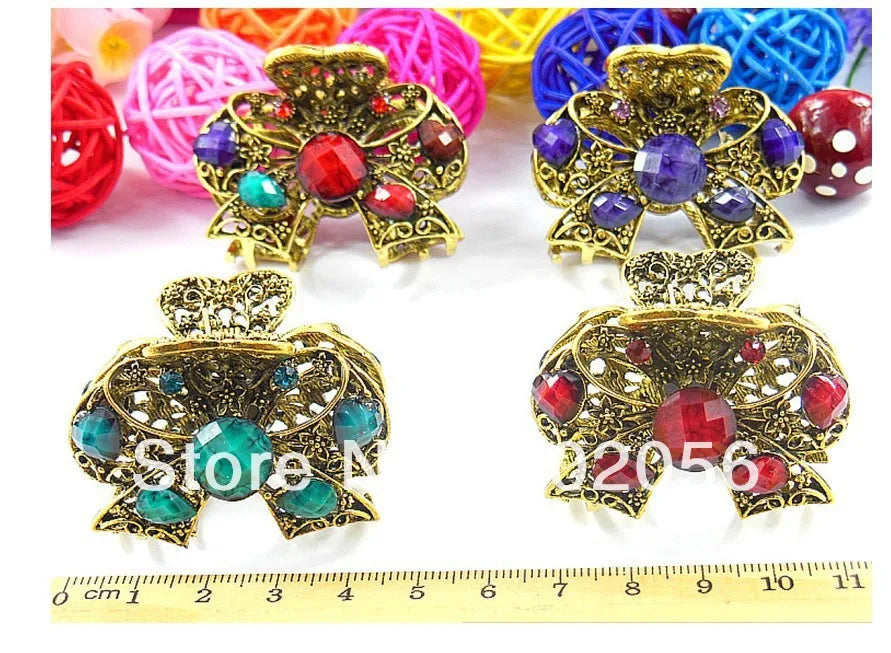 Vintage Rhinestone Crown Hair Claw Clips Set