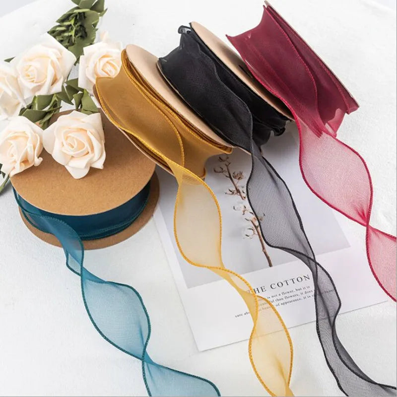 Colorful Organza Ribbon Wave Silk Bow for Hair Wrapping