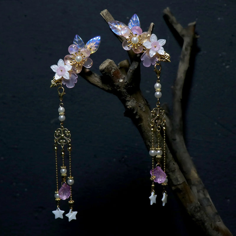 Orchid Flower Hairpin with Rhinestones Girl Hair Clip Headdress