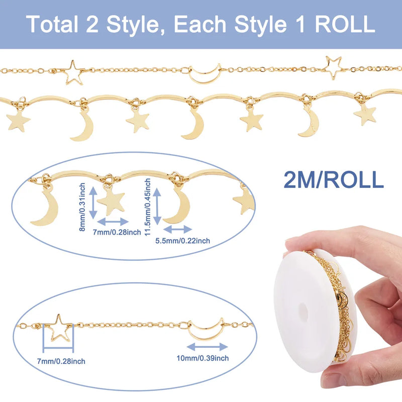 Moon Star Charms Chains Brass Cable Chains for DIY Choker Necklace Bracelet