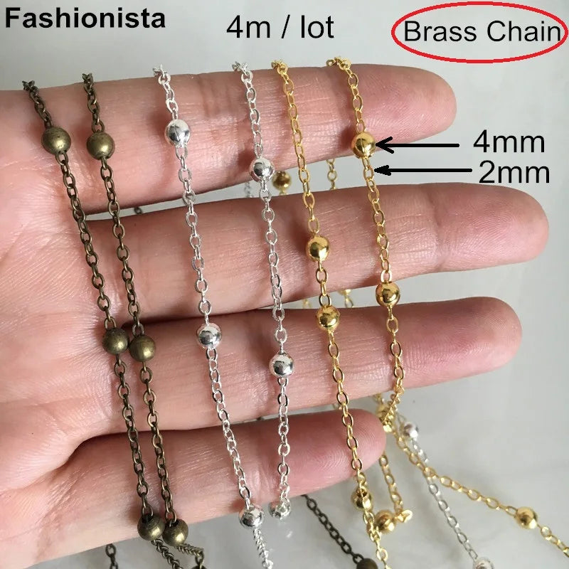Brass Ball Chain For Jewelry Making, 2mm Diameter, Gold/Silver/Bronze
