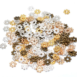 1000pcs Silver Small Beads 7 Flower Spacer Beads Round Metal Daisy Wheel Bead