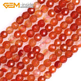 Natural Carnelian Agate Faceted Round Beads 15 Inches
