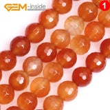 Natural Carnelian Agate Faceted Round Beads 15 Inches