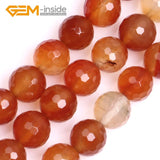 Natural Carnelian Agate Faceted Round Beads 15 Inches