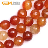 Natural Carnelian Agate Faceted Round Beads 15 Inches
