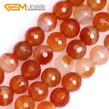 Natural Carnelian Agate Faceted Round Beads 15 Inches