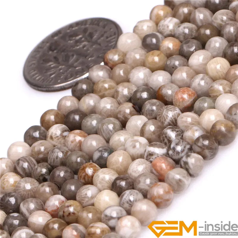 Round Gray Coral Jasper Stone Beads 15 Inch Strand