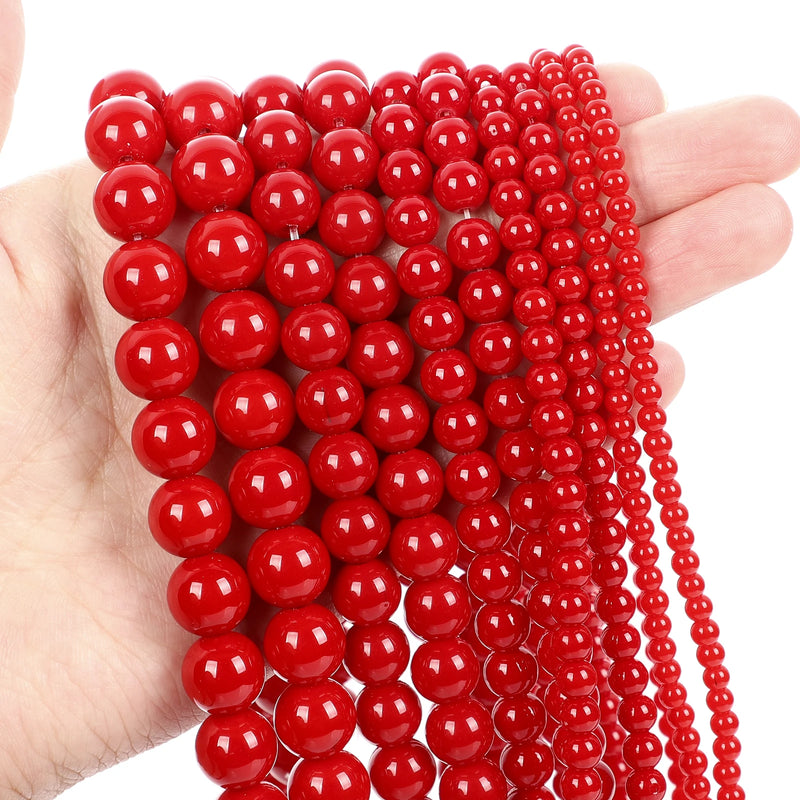 Red Coral Jade Natural Stone Beads Jewelry Making DIY Bracelets Necklace