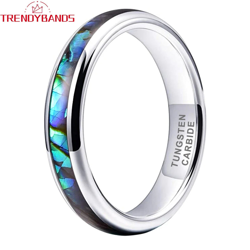 Tungsten Abalone Shell Inlay Wedding Band Polished Comfort Fit