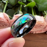 Tungsten Abalone Shell Inlay Wedding Band Polished Comfort Fit