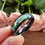 Tungsten Abalone Shell Inlay Wedding Band Polished Comfort Fit